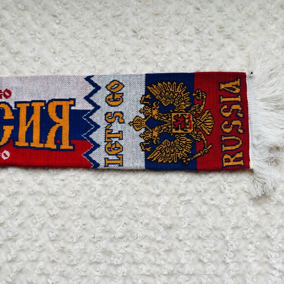 Russia National Team Forward Coat of Arms Football Soccer Fan Red Blue Scarf - Picture 8 of 8